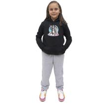 Conjunto Moletom Infantil Menina Blusa Capuz Estampa Unicornio Calça Flanelada Escola Dia a Dia