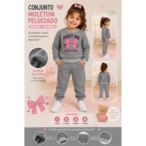 Conjunto Moletom Infantil Menina Inverno Peluciado Laço