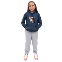Conjunto Moletom Infantil Meninas Blusa Canguru Capuz e Calça Comprida Quentinho Inverno Escola