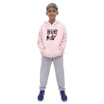 Conjunto Moletom Infantil Menino Estampado Casaco de Frio Com Capuz e Calça Lisa Macia