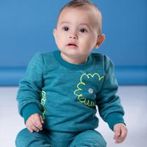 Conjunto Moletom Infantil Menino Flaneladinho com Punhos nas Mangas Tamanho 01 ao 03