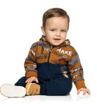 Conjunto Moletom Infantil Menino Flanelado com Capuz Aberto com Zíper - Elian Conjunto Moletom Infantil Menino Flanelado com Capuz Aberto com Zíper - Elian