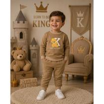 Conjunto Moletom Infantil Menino Inverno Peluciado Urso Rei