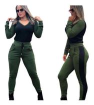 Conjunto Moletom Inverno Blusa Manga Longa Calça Com Bolso -A