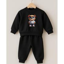 Conjunto Moletom Inverno Menino Urso Minimalista Premium Felpado