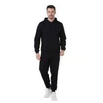 Conjunto Moletom Masculino Canguru Algodão Blusa Capuz Bolso Frontal Calça Cordão Felpado Inverno Frio Tamanho:GCor:Pre