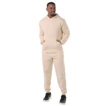 Conjunto Moletom Masculino Canguru Algodão Blusa Capuz Bolso Frontal Calça Cordão Felpado Inverno Frio Tamanho:MCor:Beg