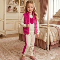 Conjunto Moletom Menina 3 peças Fashion Inverno Calça Blusa Colete