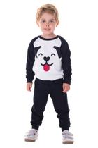 Conjunto Moletom Menino Casaco Cachorro e Calça Preta Lisa
