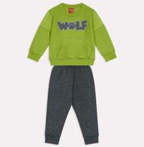 Conjunto Moletom Menino Infantil Blusão Flanelado Bolso Frontal cpunho Calça Moletom Flanelada Kyly