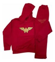 Conjunto Moletom Mulher Maravilha Vermelho 2 a 9 anos Conjunto Moletom Mulher Maravilha Vermelho 2 a 9 anos