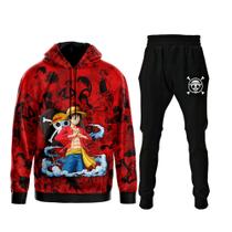 Conjunto Moletom One Piece Monkey D Luffy Blusa Bolso Capuz Conjunto Moletom One Piece Monkey D Luffy Blusa Bolso Capuz