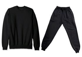 Conjunto Moletom Peluciado Blusa Gola Redonda e calça cores preto e cinza mescla lisa unissex Conjunto Moletom Peluciado Blusa Gola Redonda e calça cores preto e cinza mescla lisa unissex