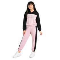 Conjunto Moletom Peluciado Infantil Juvenil com Capuz 10 ao 16 Cor:Pink/BegeTamanho:12