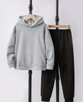 Conjunto moletom pelúciado juvenil blusa com capuz e calça com punho