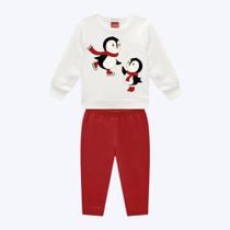 Conjunto Moletom Peluciado Pinguim Infantil Menina Kyly 1000745