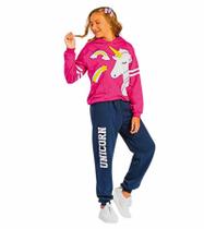 Conjunto Moletom Peluciado Unicórnio Pink Tam.10