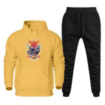 Conjunto Moletom Plus Size Tamanho Grande Canguru Capuz Estampado Com Calça Basica Cordao Ajustavel