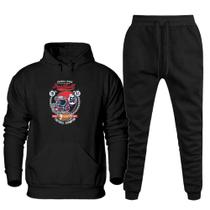 Conjunto Moletom Plus Size Tamanho Grande Canguru Capuz Estampado Com Calça Basica Cordao Ajustavel