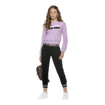 Conjunto moletom preto com roxo cropped AMORA