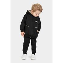 Conjunto Moletom Ziper Preto com Bege Capuz Inverno Glinny -