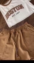 Conjunto Moleton croppt branco e short marrom Conjunto Moleton croppt branco e short marrom