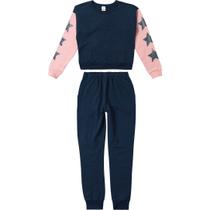 Conjunto Moleton Malwee Roupa de Frio Star Blusão Calça Jogger Preto Marinho Cinza Menina Tam 4 6 8 10 12 14 16 18 Infantil Juvenil