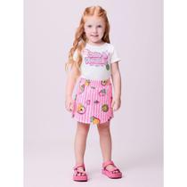 Conjunto Momi Blusa e Shorts Saia em Algodão - Off/Listras