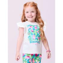 Conjunto Momi Blusa em Algodão e Ciclista em Cotton - Branco/Florido