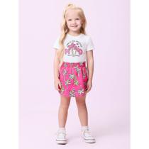 Conjunto Momi Blusa em Cotton e Shorts Saia em Moletom - Rosa/Pérola