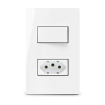 Conjunto Montado 1 Interruptor Paralelo + Tomada 20a Placa Dupla Parede 4X2 Branco Sleek Margirius