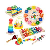 Conjunto Montessori 9 em 1 de Instrumentos Musicais de Madeira para Crianças