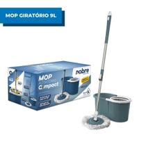 Conjunto Mop Giratório Compact Nobre 9L Rotatório 180 Microfibra Balde Cesto Plástico Cabo C/ Suporte