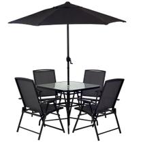 Conjunto Mor Chicago Mesa e 4 Cadeiras e Guarda-Sol, Preto