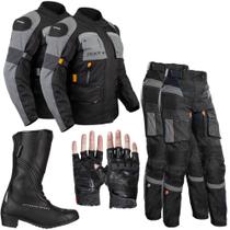 Conjunto Motociclista Jaqueta e Calça Feminina Armor Luva Phanter Meio Dedo E Bota Strike Lady V2 Impermeável - Texx