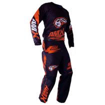 Conjunto Motocross Amx Duo Laranja Calça Camisa Trilha