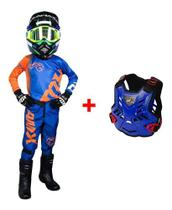 Conjunto Motocross Infantil Azul Laranja + Colete Amx