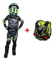 Conjunto Motocross Infantil Camuflado Neon + Colete Amx