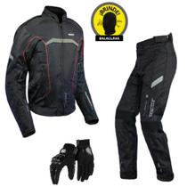 Conjunto Motoqueiro Texx Calça e Jaqueta Strike + Luva