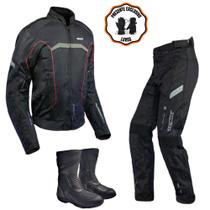 Conjunto Motoqueiro Texx Jaqueta Calça e Bota Strike + Luva