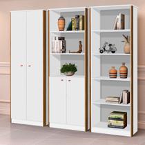 Conjunto Multiuso Estante Livreiro Office Escritório Branco Freijó