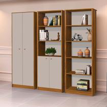 Conjunto Multiuso Estante Livreiro Office Escritório Off White Freijó