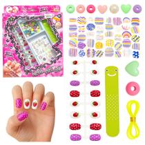 Conjunto Nail Art Manicure Infantil Adesivos p/ Unhas e Miçangas na Caixa Presente