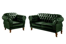 Conjunto Namoradeira Chesterfield Dom Pedro + 1 Poltrona Imperial Vintage