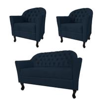 Conjunto Namoradeira Com 2 Poltronas Júlia Suede Azul Marinho - DL Decor