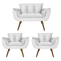 Conjunto Namoradeira Com 2 Poltronas Sala de Estar Opala Corano Branco - DL Decor