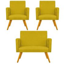 Conjunto Namoradeira e 02 Poltronas Arenzza Palito Mel Suede Amarelo - DAMAFFÊ MÓVEIS