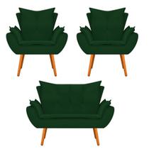 Conjunto Namoradeira e 02 Poltronas Fenzzi Palito Mel Suede Verde - DAMAFFÊ MÓVEIS Conjunto Namoradeira e 02 Poltronas Fenzzi Palito Mel Suede Verde - DAMAFFÊ MÓVEIS
