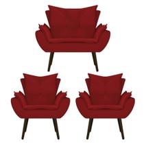 Conjunto Namoradeira e 02 Poltronas Fenzzi Palito Tabaco Suede Vermelho - DAMAFFÊ MÓVEIS Conjunto Namoradeira e 02 Poltronas Fenzzi Palito Tabaco Suede Vermelho - DAMAFFÊ MÓVEIS