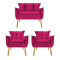 Conjunto Namoradeira e 02 Poltronas Opala Palito Mel Suede Pink - DAMAFFÊ MÓVEIS Conjunto Namoradeira e 02 Poltronas Opala Palito Mel Suede Pink - DAMAFFÊ MÓVEIS